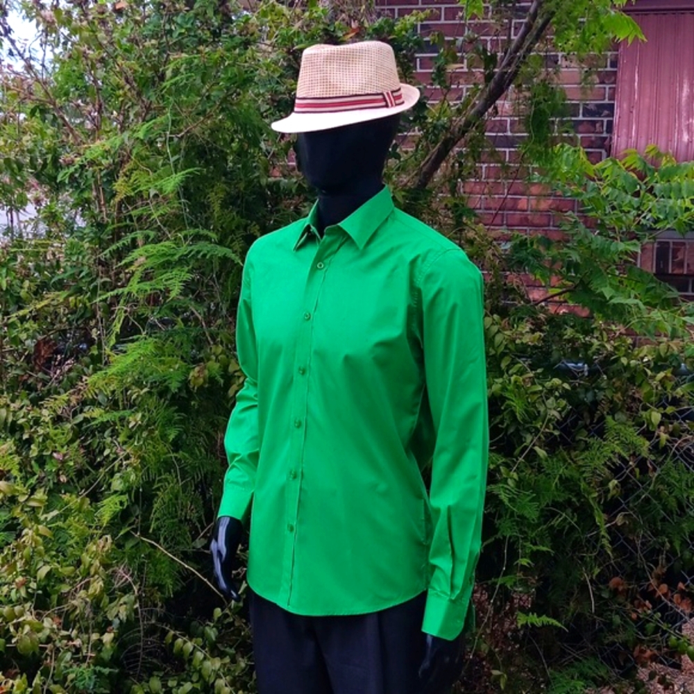 Paul Jones Men's Vibrant Green Dress Shirt Crisp Cotton Blend Fabric